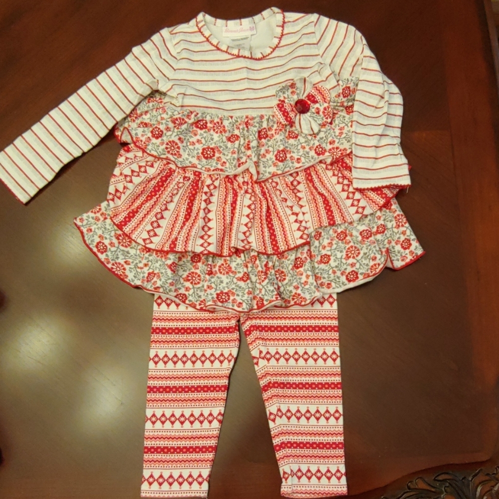 Bonnie Jean 2T winter floral tunic set EUC